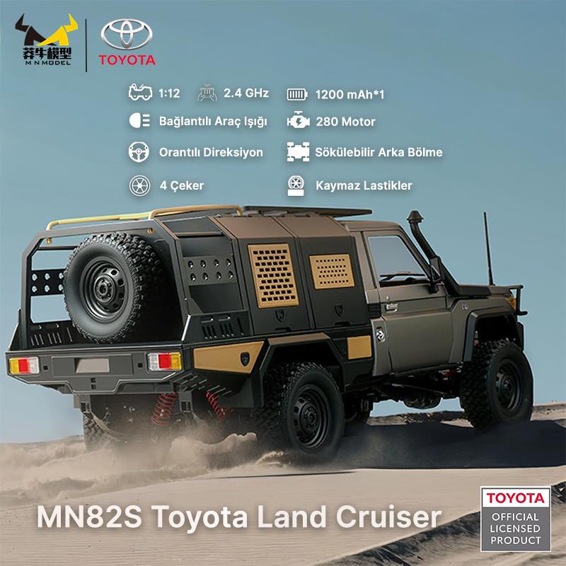 MN Model MN82S 1/12 Supertourer Toyota Land Cruiser LC79 4WD RC Model Uzaktan Kumandalı Araba Crawler Offroad Truck RTR Lisanslı Siyah+Dahili Işık Seti