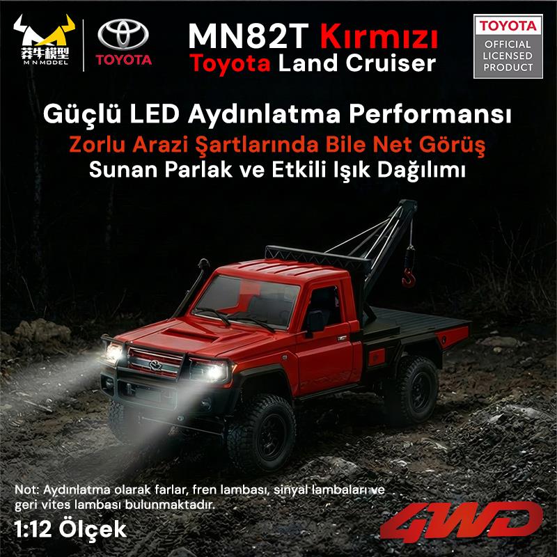 MN Model MN82T 1/12 Toyota Land Cruiser LC79 4WD RC Model Crawler Offroad Uzaktan Kumandalı Araba Truck RTR Lisanslı Kırmızı+Dahili Işık Seti