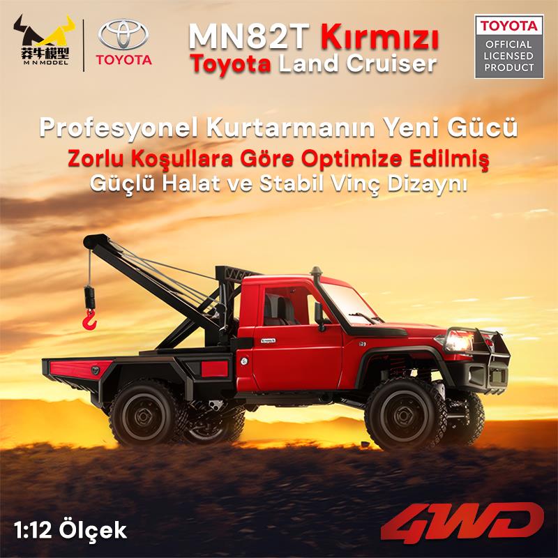MN Model MN82T 1/12 Toyota Land Cruiser LC79 4WD RC Model Crawler Offroad Uzaktan Kumandalı Araba Truck RTR Lisanslı Kırmızı+Elektrikli Vinç+Dahili Işık Seti MN-82T
