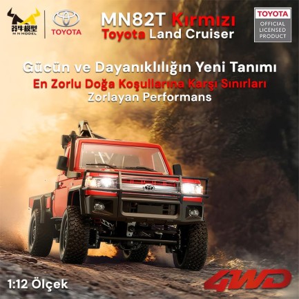 MN Model MN82T 1/12 Toyota Land Cruiser LC79 4WD RC Model Crawler Offroad Uzaktan Kumandalı Araba Truck RTR Lisanslı Kırmızı+Elektrikli Vinç+Dahili Işık Seti MN-82T - Thumbnail