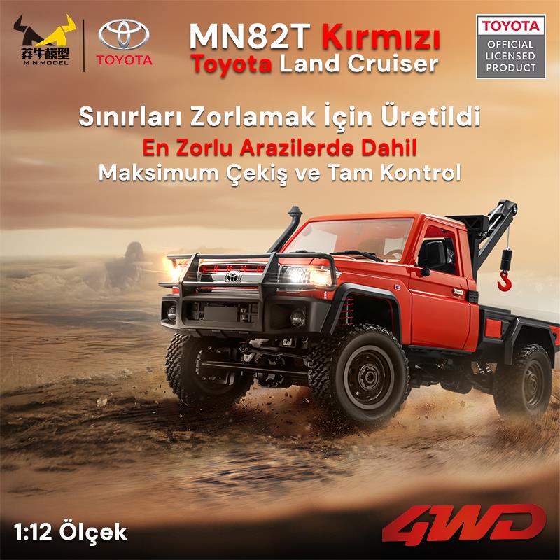 MN Model MN82T 1/12 Toyota Land Cruiser LC79 4WD RC Model Crawler Offroad Uzaktan Kumandalı Araba Truck RTR Lisanslı Kırmızı+Elektrikli Vinç+Dahili Işık Seti MN-82T
