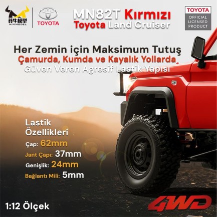 MN Model MN82T 1/12 Toyota Land Cruiser LC79 4WD RC Model Crawler Offroad Uzaktan Kumandalı Araba Truck RTR Lisanslı Kırmızı+Elektrikli Vinç+Dahili Işık Seti MN-82T - Thumbnail