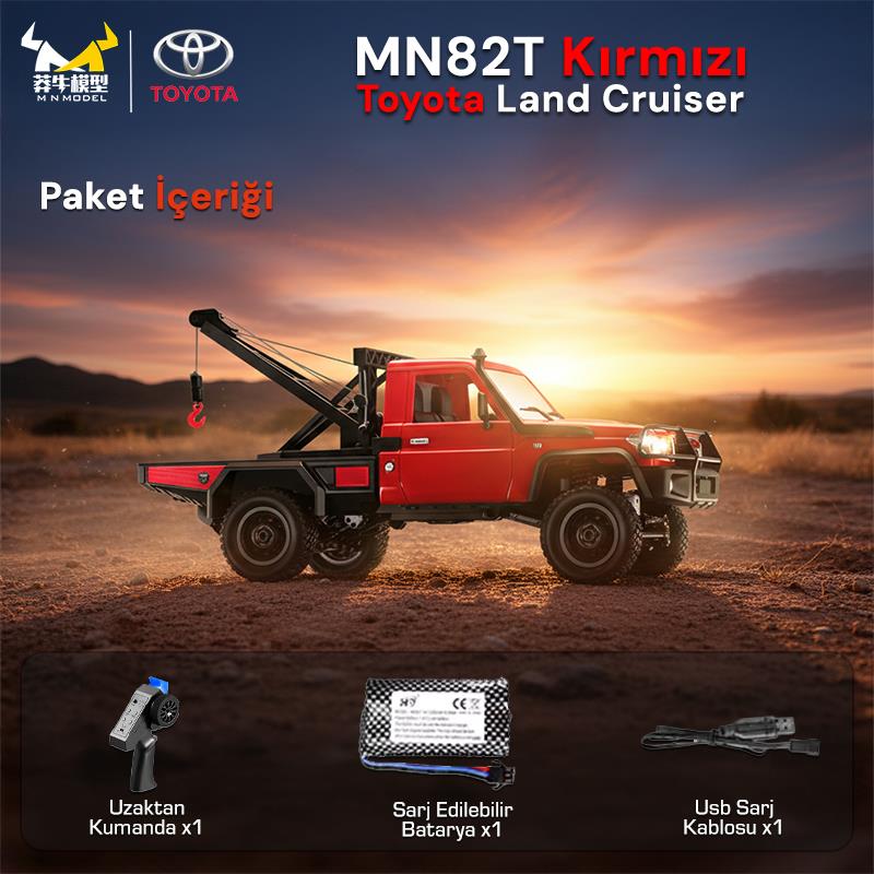 MN Model MN82T 1/12 Toyota Land Cruiser LC79 4WD RC Model Crawler Offroad Uzaktan Kumandalı Araba Truck RTR Lisanslı Kırmızı+Elektrikli Vinç+Dahili Işık Seti MN-82T