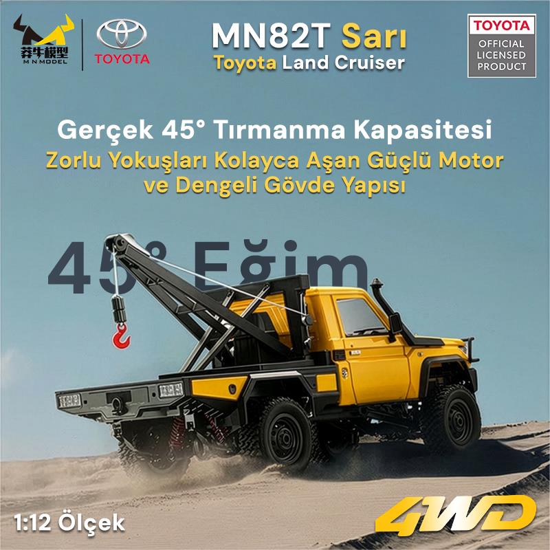 MN Model MN82T 1/12 Toyota Land Cruiser LC79 4WD RC Model Crawler Offroad Uzaktan Kumandalı Araba Truck RTR Lisanslı Sarı+Dahili Işık Seti