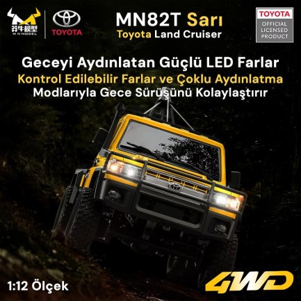 MN Model MN82T 1/12 Toyota Land Cruiser LC79 4WD RC Model Crawler Offroad Uzaktan Kumandalı Araba Truck RTR Lisanslı Sarı+Elektrikli Vinç+Dahili Işık Seti MN-82T - Thumbnail
