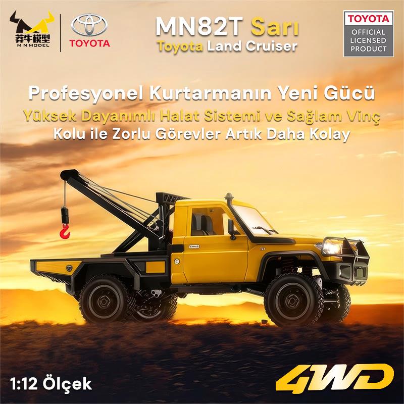 MN Model MN82T 1/12 Toyota Land Cruiser LC79 4WD RC Model Crawler Offroad Uzaktan Kumandalı Araba Truck RTR Lisanslı Sarı+Elektrikli Vinç+Dahili Işık Seti MN-82T