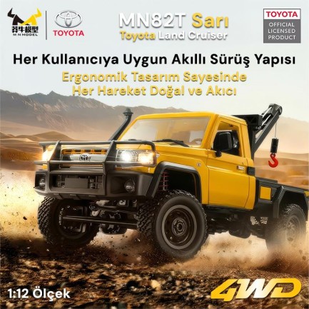 MN Model MN82T 1/12 Toyota Land Cruiser LC79 4WD RC Model Crawler Offroad Uzaktan Kumandalı Araba Truck RTR Lisanslı Sarı+Elektrikli Vinç+Dahili Işık Seti MN-82T - Thumbnail