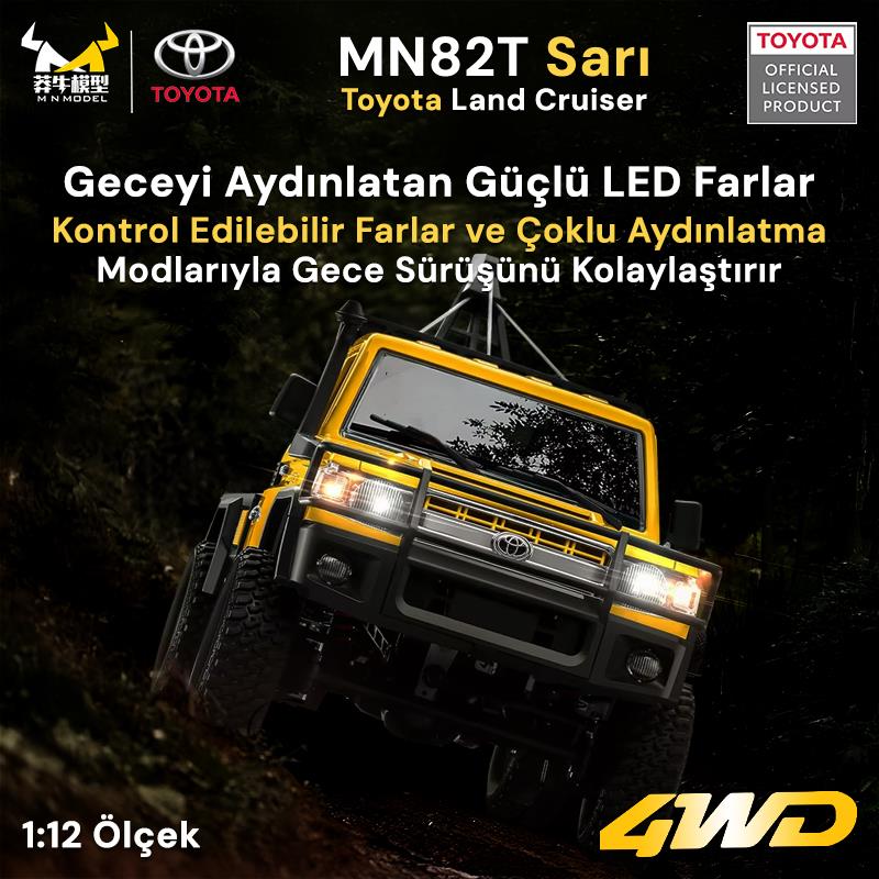 MN Model MN82T 1/12 Toyota Land Cruiser LC79 4WD RC Model Crawler Offroad Uzaktan Kumandalı Araba Truck RTR Lisanslı Sarı+Elektrikli Vinç+Dahili Işık Seti MN-82T