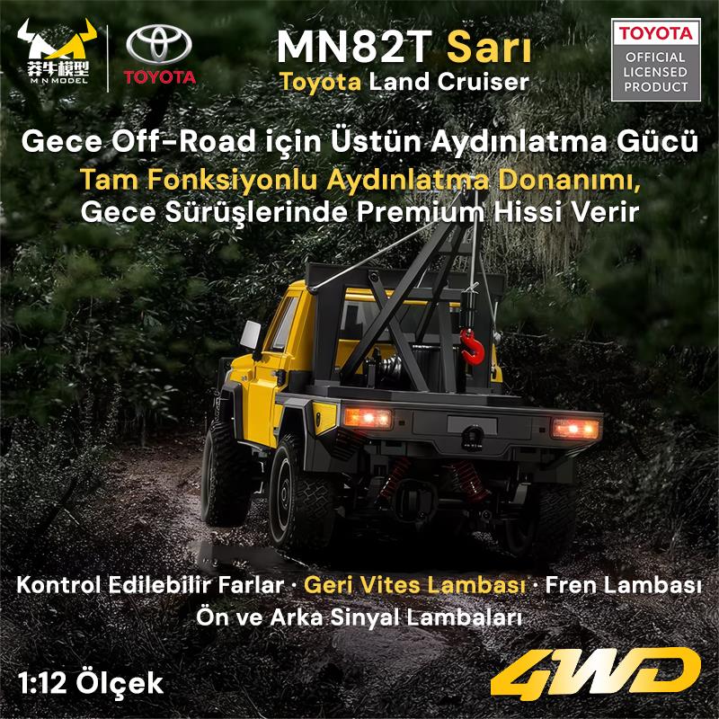 MN Model MN82T 1/12 Toyota Land Cruiser LC79 4WD RC Model Crawler Offroad Uzaktan Kumandalı Araba Truck RTR Lisanslı Sarı+Elektrikli Vinç+Dahili Işık Seti MN-82T