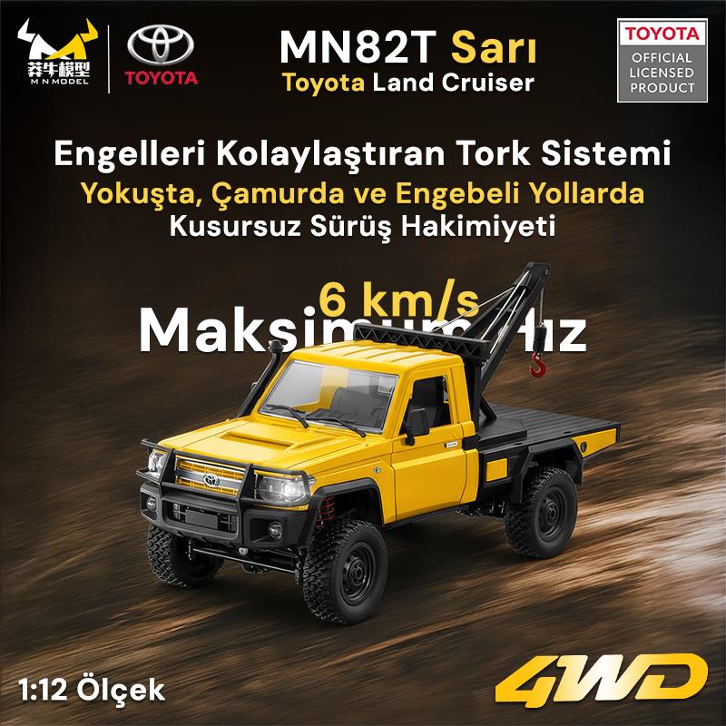MN Model MN82T 1/12 Toyota Land Cruiser LC79 4WD RC Model Crawler Offroad Uzaktan Kumandalı Araba Truck RTR Lisanslı Sarı+Elektrikli Vinç+Dahili Işık Seti MN-82T