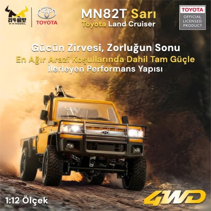 MN Model MN82T 1/12 Toyota Land Cruiser LC79 4WD RC Model Crawler Offroad Uzaktan Kumandalı Araba Truck RTR Lisanslı Sarı+Elektrikli Vinç+Dahili Işık Seti MN-82T - Thumbnail