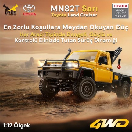 MN Model MN82T 1/12 Toyota Land Cruiser LC79 4WD RC Model Crawler Offroad Uzaktan Kumandalı Araba Truck RTR Lisanslı Sarı+Elektrikli Vinç+Dahili Işık Seti MN-82T - Thumbnail