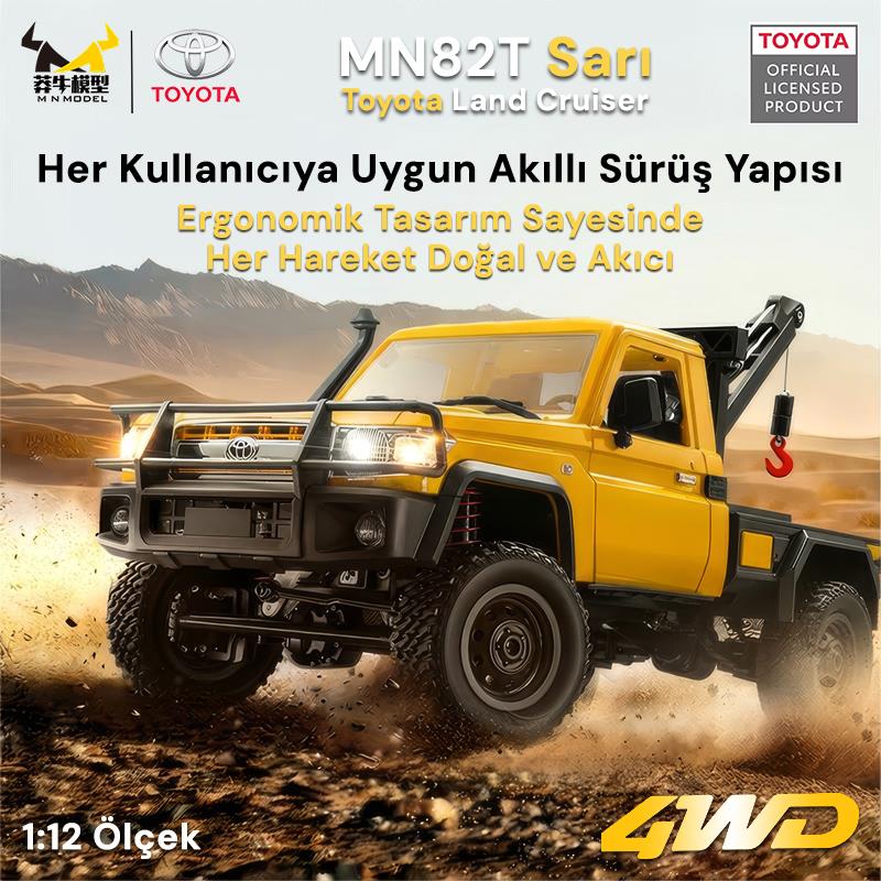 MN Model MN82T 1/12 Toyota Land Cruiser LC79 4WD RC Model Crawler Offroad Uzaktan Kumandalı Araba Truck RTR Lisanslı Sarı+Elektrikli Vinç+Dahili Işık Seti MN-82T