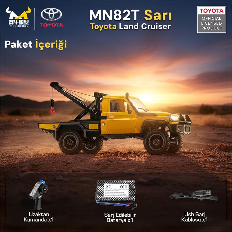 MN Model MN82T 1/12 Toyota Land Cruiser LC79 4WD RC Model Crawler Offroad Uzaktan Kumandalı Araba Truck RTR Lisanslı Sarı+Elektrikli Vinç+Dahili Işık Seti MN-82T