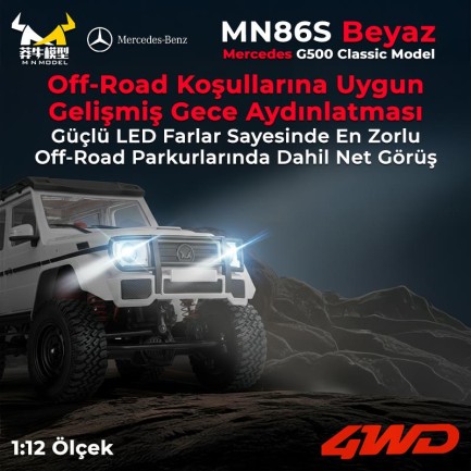 MN Model MN86S Mercedes G500 4WD RC Crawler Uzaktan Kumandalı Araba Beyaz - Thumbnail
