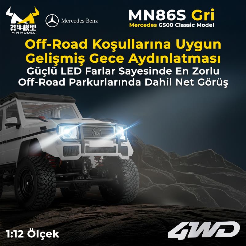 MN Model MN86S Mercedes G500 4WD RC Crawler Uzaktan Kumandalı Araba Gri