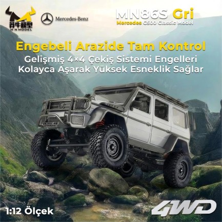 MN Model MN86S Mercedes G500 4WD RC Crawler Uzaktan Kumandalı Araba Gri - Thumbnail