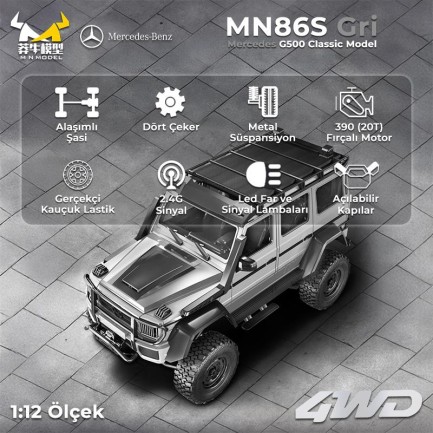 MN Model MN86S Mercedes G500 4WD RC Crawler Uzaktan Kumandalı Araba Gri - Thumbnail