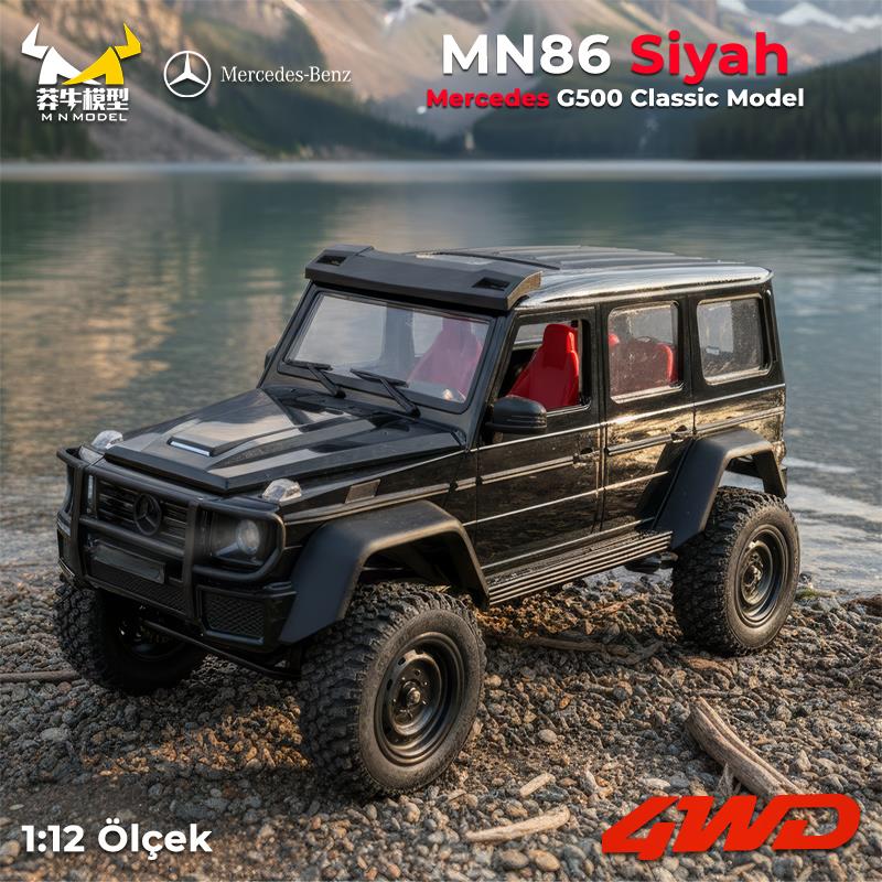 MN Model MN86 1/12 G-Wagon Mercedes G500 4WD RC Crawler Offroad Uzaktan Kumandalı Araba Arazi Aracı RC Model Car Truck RTR Siyah+Dahili Işık Seti MN-86