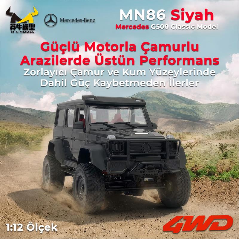 MN Model MN86 1/12 G-Wagon Mercedes G500 4WD RC Crawler Offroad Uzaktan Kumandalı Araba Arazi Aracı RC Model Car Truck RTR Siyah+Dahili Işık Seti MN-86
