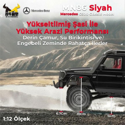 MN Model MN86 1/12 G-Wagon Mercedes G500 4WD RC Crawler Offroad Uzaktan Kumandalı Araba Arazi Aracı RC Model Car Truck RTR Siyah+Dahili Işık Seti MN-86 - Thumbnail