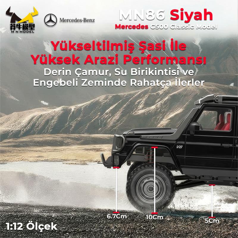 MN Model MN86 1/12 G-Wagon Mercedes G500 4WD RC Crawler Offroad Uzaktan Kumandalı Araba Arazi Aracı RC Model Car Truck RTR Siyah+Dahili Işık Seti MN-86
