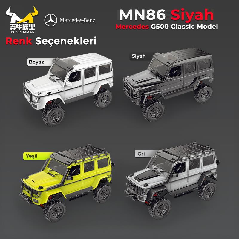 MN Model MN86 1/12 G-Wagon Mercedes G500 4WD RC Crawler Offroad Uzaktan Kumandalı Araba Arazi Aracı RC Model Car Truck RTR Siyah+Dahili Işık Seti MN-86