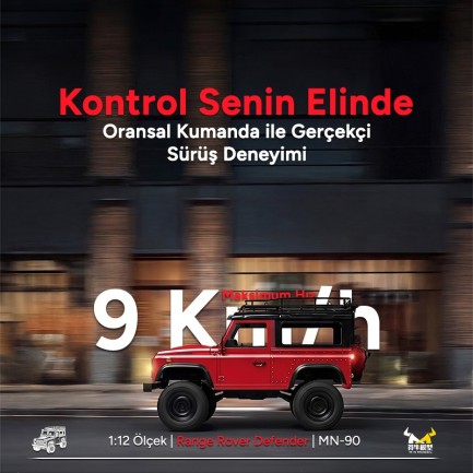 MN Model MN90 1/12 Land Rover Defender D90 4WD RC Model Crawler Offroad Uzaktan Kumandalı Araba Arazi Aracı Truck RTR Kırmızı MN-90 +Dahili Işık Seti - Thumbnail