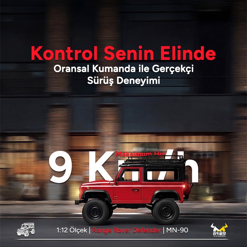 MN Model MN90 1/12 Land Rover Defender D90 4WD RC Model Crawler Offroad Uzaktan Kumandalı Araba Arazi Aracı Truck RTR Kırmızı MN-90 +Dahili Işık Seti