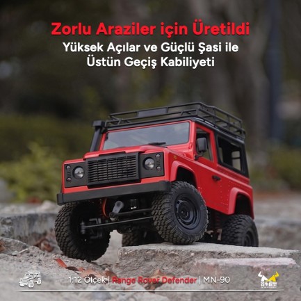 MN Model MN90 1/12 Land Rover Defender D90 4WD RC Model Crawler Offroad Uzaktan Kumandalı Araba Arazi Aracı Truck RTR Kırmızı MN-90 +Dahili Işık Seti - Thumbnail