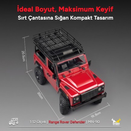 MN Model MN90 1/12 Land Rover Defender D90 4WD RC Model Crawler Offroad Uzaktan Kumandalı Araba Arazi Aracı Truck RTR Kırmızı MN-90 +Dahili Işık Seti - Thumbnail