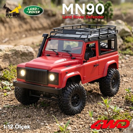 MN Model - MN Model MN90 1/12 Land Rover Defender D90 4WD RC Model Crawler Offroad Uzaktan Kumandalı Araba Arazi Aracı Truck RTR Kırmızı MN-90 +Dahili Işık Seti