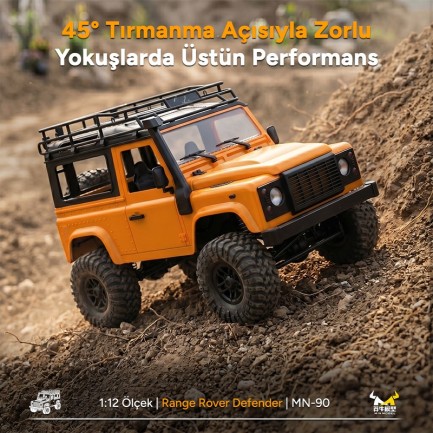 MN Model MN90 1/12 Land Rover Defender D90 4WD RC Model Crawler Offroad Uzaktan Kumandalı Araba Arazi Aracı Truck RTR Sarı MN-90 +Dahili Işık Seti - Thumbnail