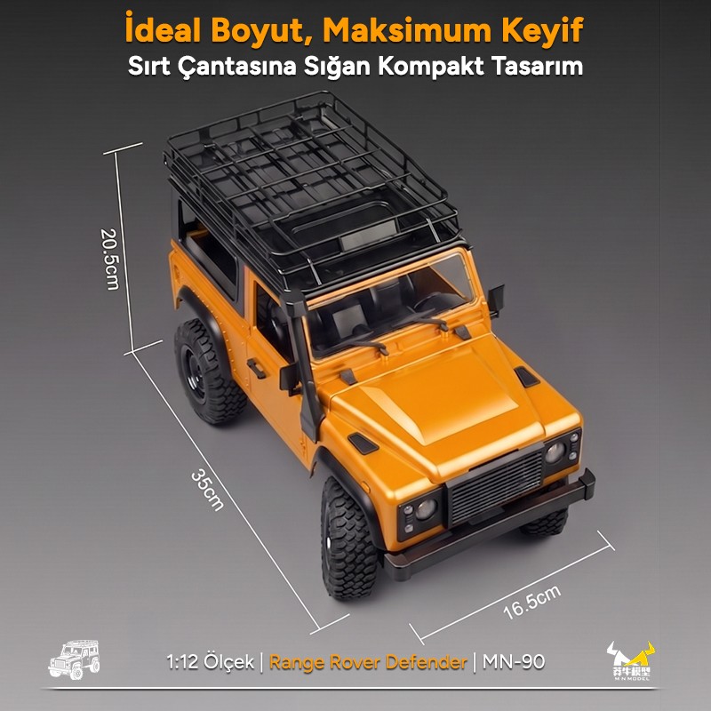 MN Model MN90 1/12 Land Rover Defender D90 4WD RC Model Crawler Offroad Uzaktan Kumandalı Araba Arazi Aracı Truck RTR Sarı MN-90 +Dahili Işık Seti