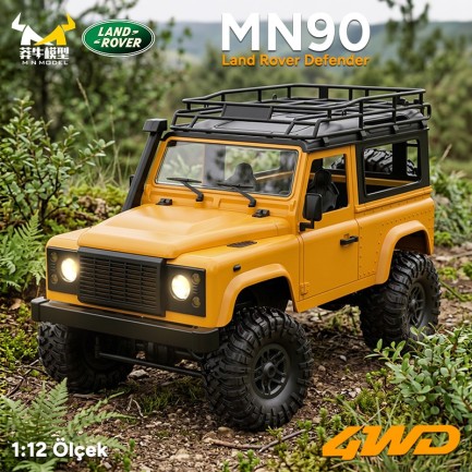 MN Model - MN Model MN90 1/12 Land Rover Defender D90 4WD RC Model Crawler Offroad Uzaktan Kumandalı Araba Arazi Aracı Truck RTR Sarı MN-90 +Dahili Işık Seti
