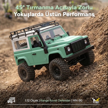 MN Model MN90 1/12 Land Rover Defender D90 4WD RC Model Crawler Offroad Uzaktan Kumandalı Araba Arazi Aracı Truck RTR Yeşil MN-90 +Dahili Işık Seti - Thumbnail