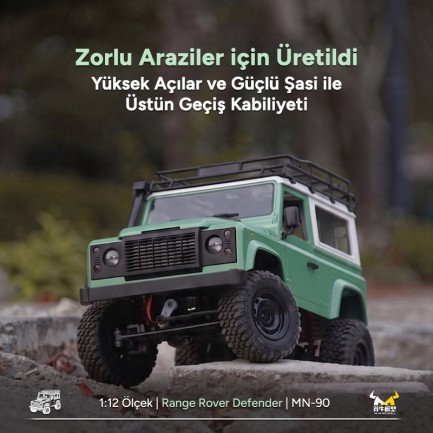 MN Model MN90 1/12 Land Rover Defender D90 4WD RC Model Crawler Offroad Uzaktan Kumandalı Araba Arazi Aracı Truck RTR Yeşil MN-90 +Dahili Işık Seti - Thumbnail