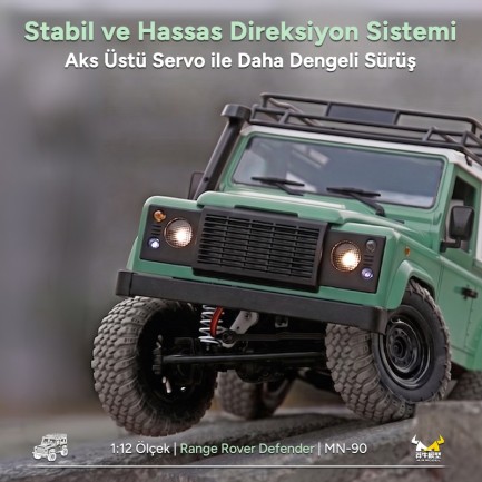 MN Model MN90 1/12 Land Rover Defender D90 4WD RC Model Crawler Offroad Uzaktan Kumandalı Araba Arazi Aracı Truck RTR Yeşil MN-90 +Dahili Işık Seti - Thumbnail