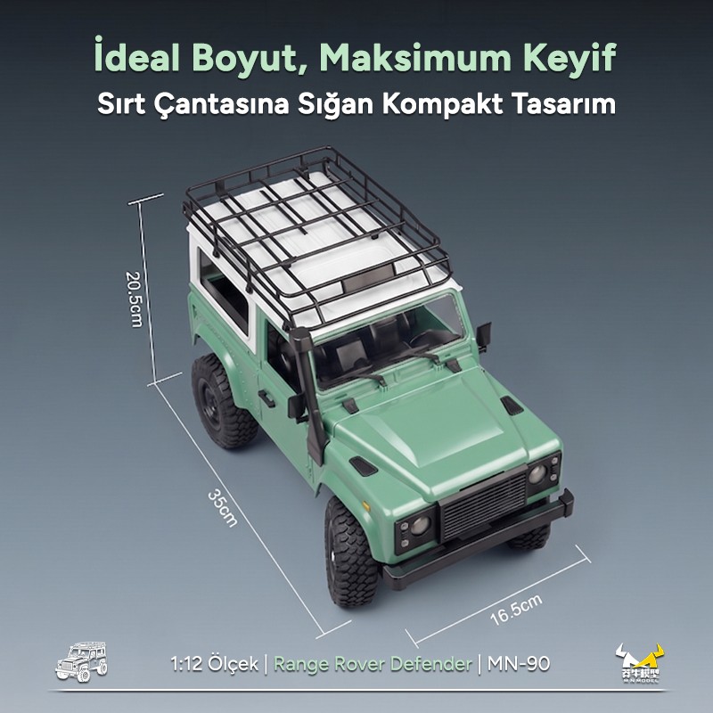 MN Model MN90 1/12 Land Rover Defender D90 4WD RC Model Crawler Offroad Uzaktan Kumandalı Araba Arazi Aracı Truck RTR Yeşil MN-90 +Dahili Işık Seti