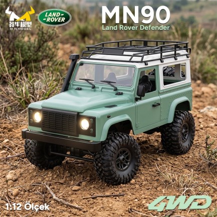 MN Model - MN Model MN90 1/12 Land Rover Defender D90 4WD RC Model Crawler Offroad Uzaktan Kumandalı Araba Arazi Aracı Truck RTR Yeşil MN-90 +Dahili Işık Seti