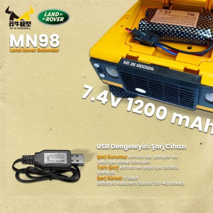MN Model MN98 V2 1/12 Land Rover Defender D90 4WD RC Model Crawler Offroad Uzaktan Kumandalı Araba Truck RTR Lisanslı Sarı+Dahili Işık Seti - Thumbnail