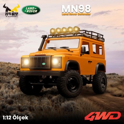 MN Model - MN Model MN98 V2 1/12 Land Rover Defender D90 4WD RC Model Crawler Offroad Uzaktan Kumandalı Araba Truck RTR Lisanslı Sarı+Dahili Işık Seti MN-98