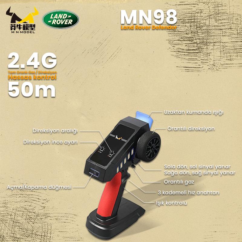 MN Model MN98 V2 1/12 Land Rover Defender D90 4WD RC Model Crawler Offroad Uzaktan Kumandalı Araba Truck RTR Lisanslı Sarı+Dahili Işık Seti MN-98