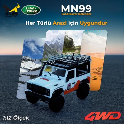 MN Model MN99 V2 1/12 Land Rover Defender D90 4WD RC Model Crawler Offroad Uzaktan Kumandalı Araba Truck RTR Beyaz+Dahili Işık Seti - Thumbnail