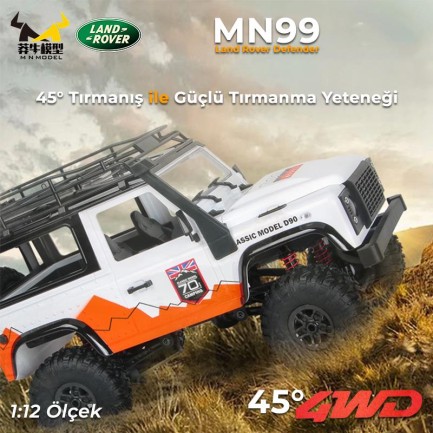 MN Model MN99 V2 1/12 Land Rover Defender D90 4WD RC Model Crawler Offroad Uzaktan Kumandalı Araba Truck RTR Beyaz+Dahili Işık Seti - Thumbnail