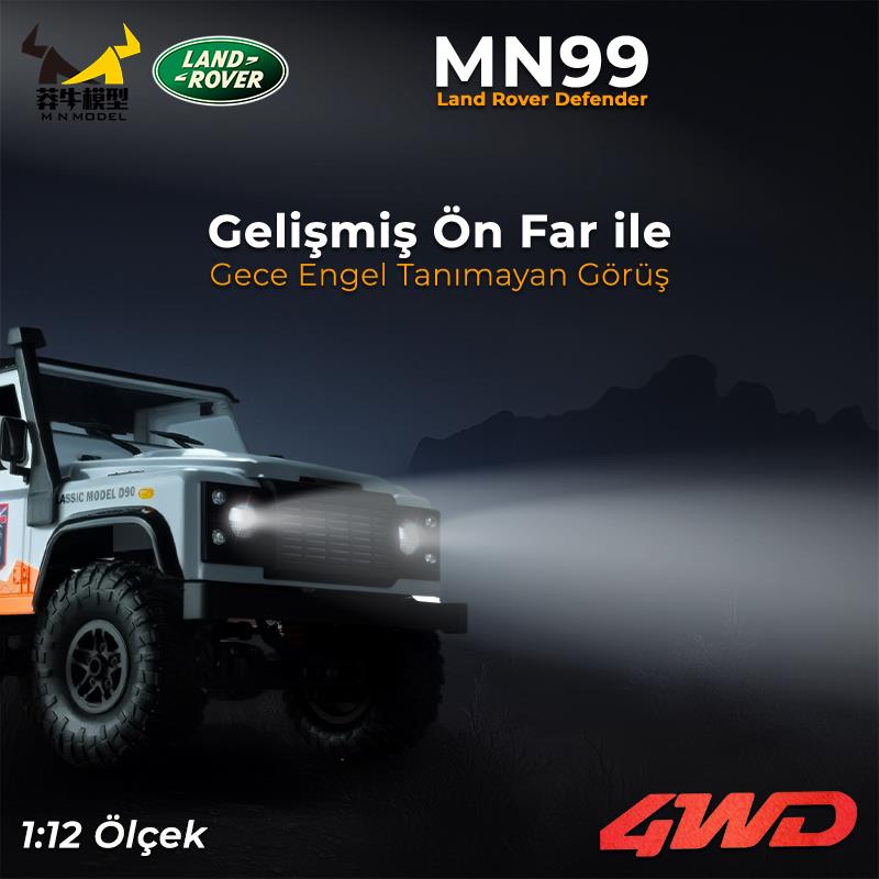 MN Model MN99 V2 1/12 Land Rover Defender D90 4WD RC Model Crawler Offroad Uzaktan Kumandalı Araba Truck RTR Beyaz+Dahili Işık Seti