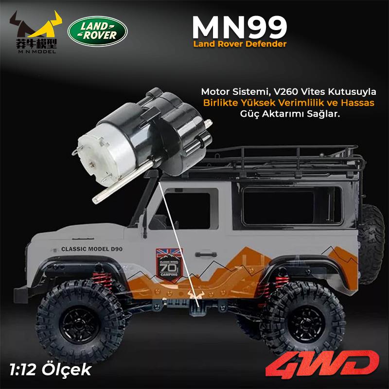 MN Model MN99 V2 1/12 Land Rover Defender D90 4WD RC Model Crawler Offroad Uzaktan Kumandalı Araba Truck RTR Beyaz+Dahili Işık Seti