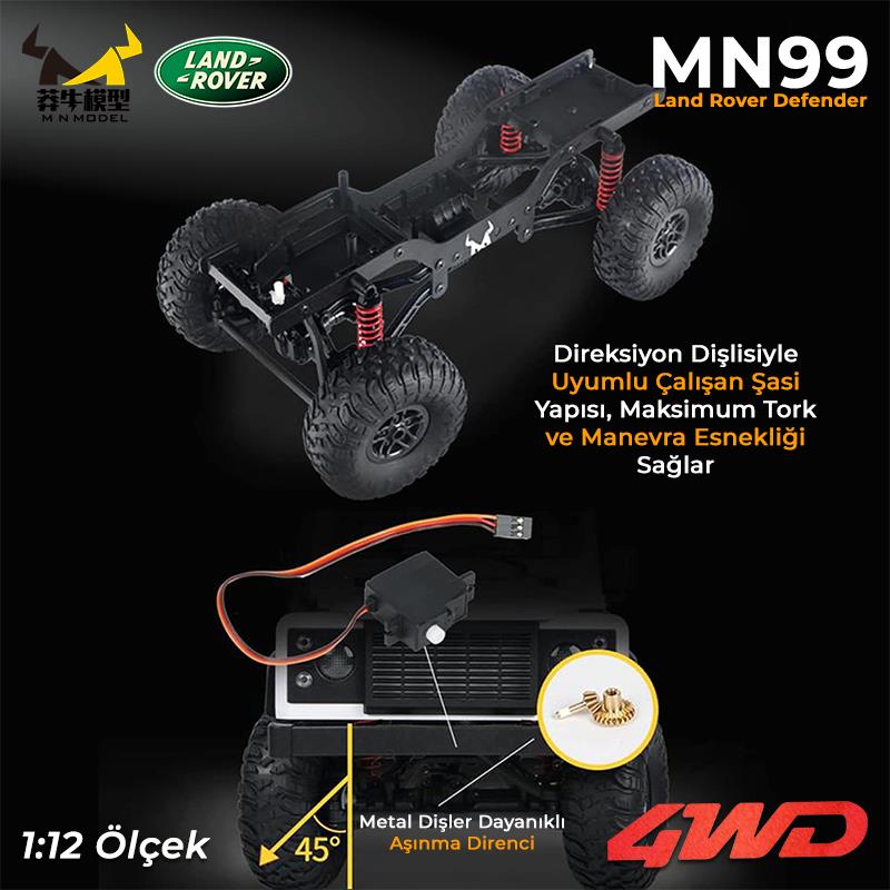 MN Model MN99 V2 1/12 Land Rover Defender D90 4WD RC Model Crawler Offroad Uzaktan Kumandalı Araba Truck RTR Beyaz+Dahili Işık Seti