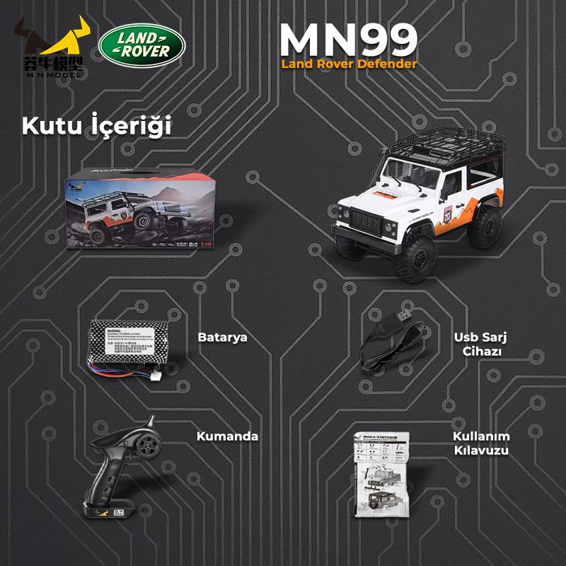 MN Model MN99 V2 1/12 Land Rover Defender D90 4WD RC Model Crawler Offroad Uzaktan Kumandalı Araba Truck RTR Beyaz+Dahili Işık Seti