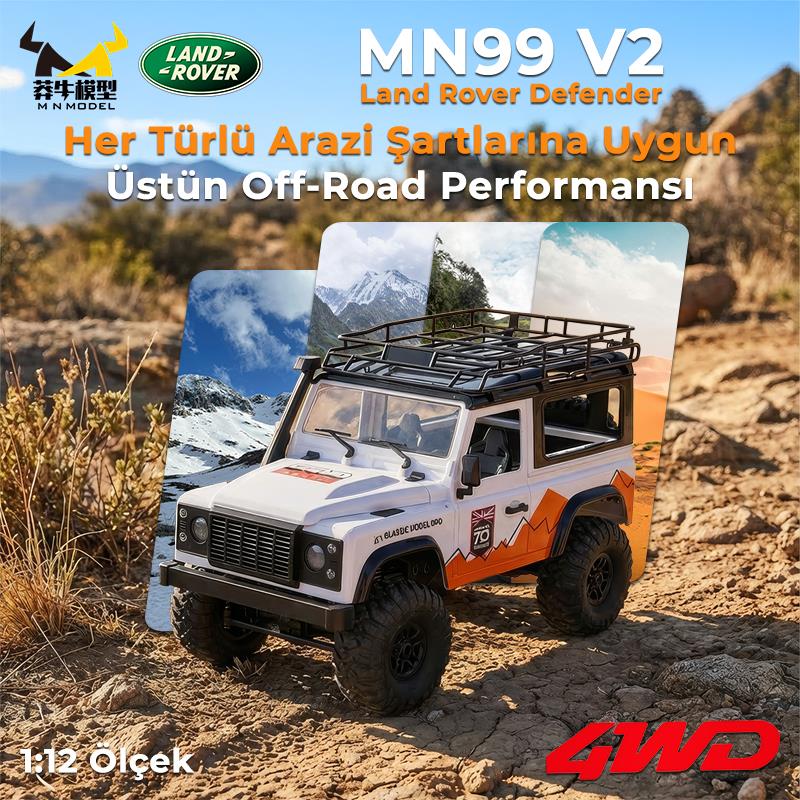 MN Model MN99 V2 1/12 Land Rover Defender D90 4WD RC Model Crawler Offroad Uzaktan Kumandalı Araba Truck RTR Beyaz+Dahili Işık Seti